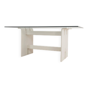 Table à manger Pierre Cardin en bois et cristal design années 70 moderne