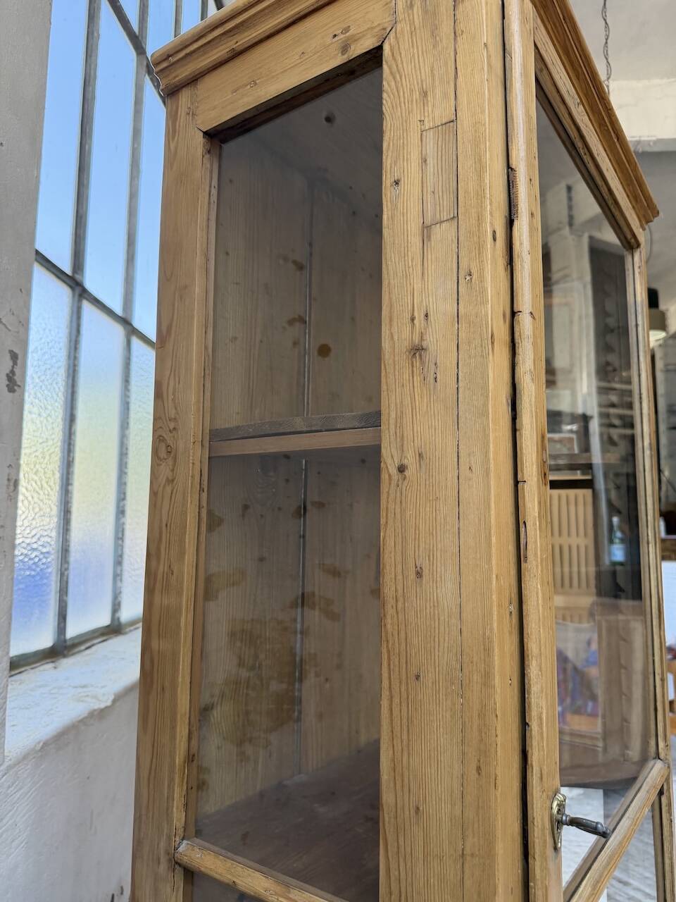 19th-century English pine display cabinet