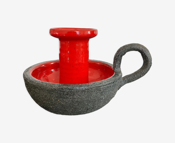 Bougeoir vintage en terre cuite émaillée années 70