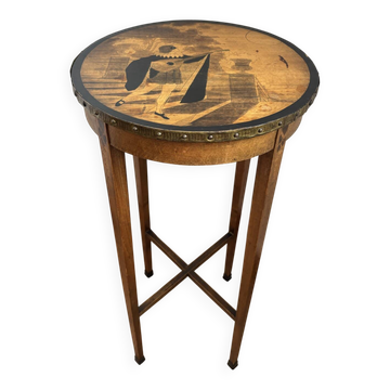 Table d’appoint art déco en bois avec peinture