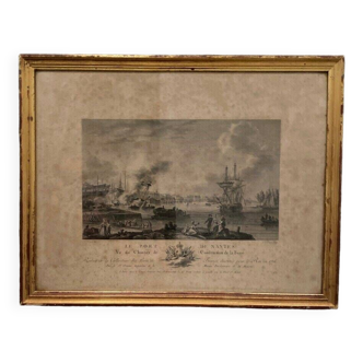 Engraving The Port of Nantes golden frame