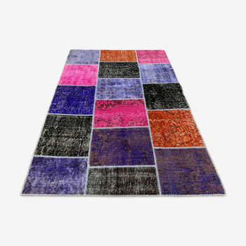 Distressed vintage turkish patchwork rug 150x100 cm wool medium