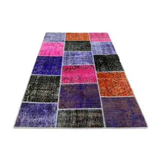 Distressed vintage turkish patchwork rug 150x100 cm wool medium