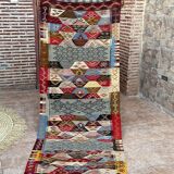 Contemporary Kilim hallway runner: abstract Berber flatweave, wool