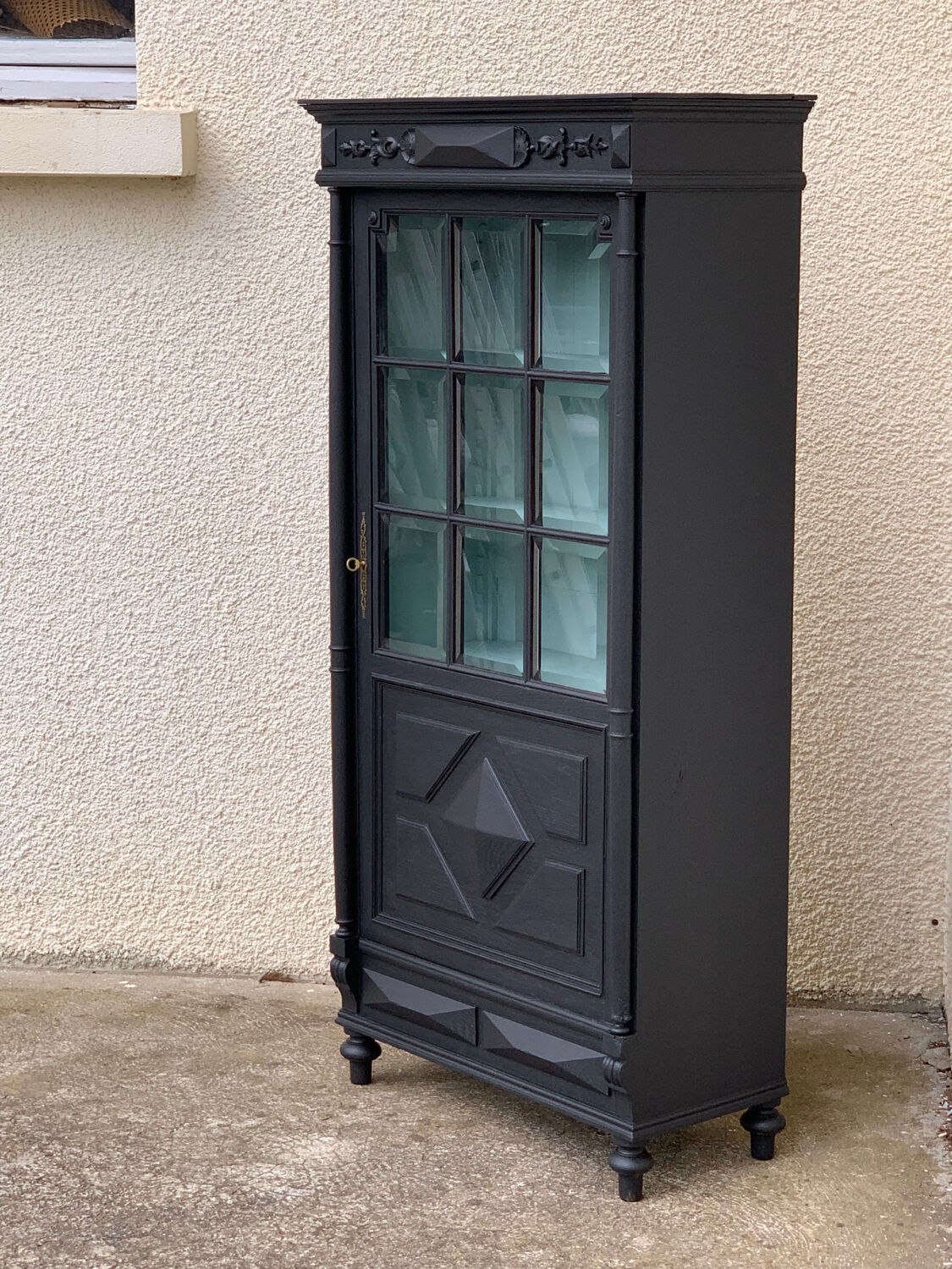 Armoire parisienne vitrée noire et vert grisé 150cm