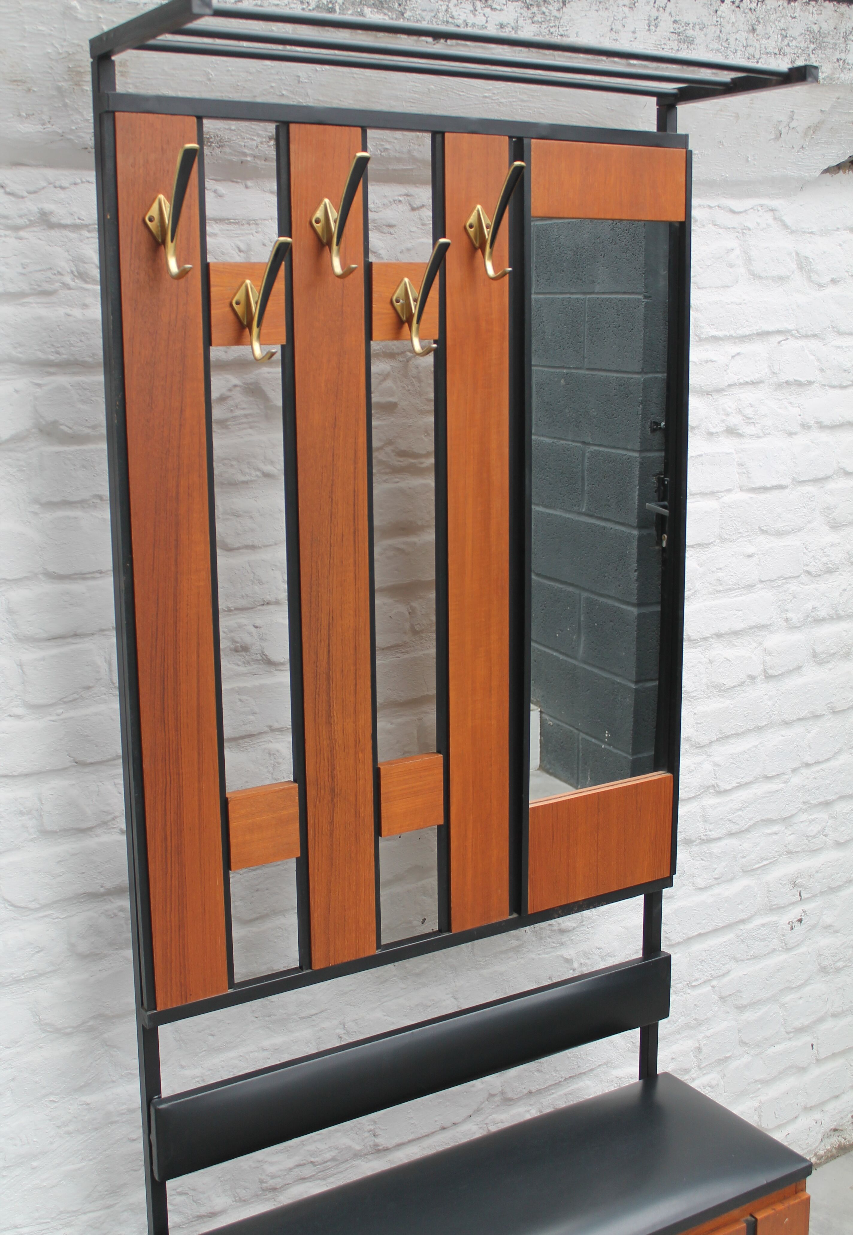 Vintage coat rack with bench and mirror 1960