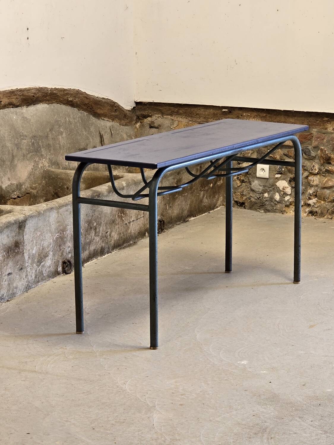 Double school desk with school bag holder