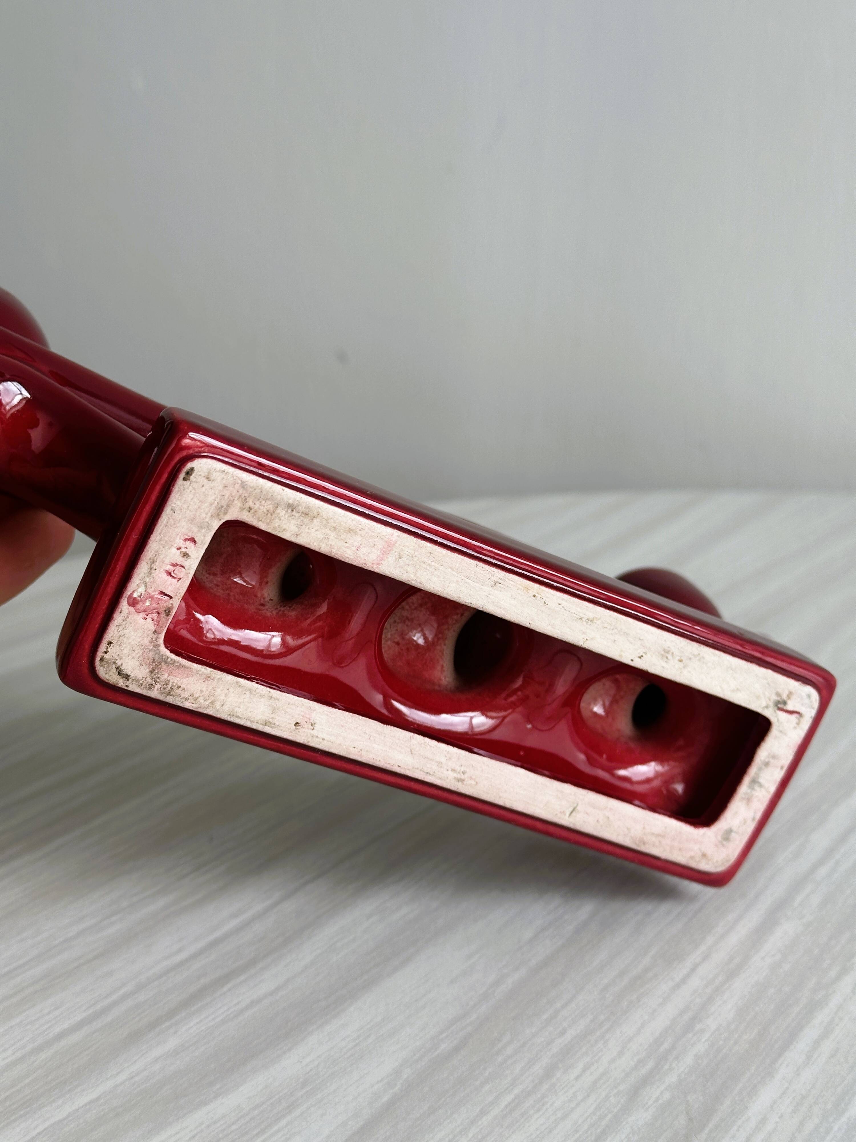 Vintage red ceramic candle holder