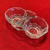Retro salt and pepper shakers, in molded glass