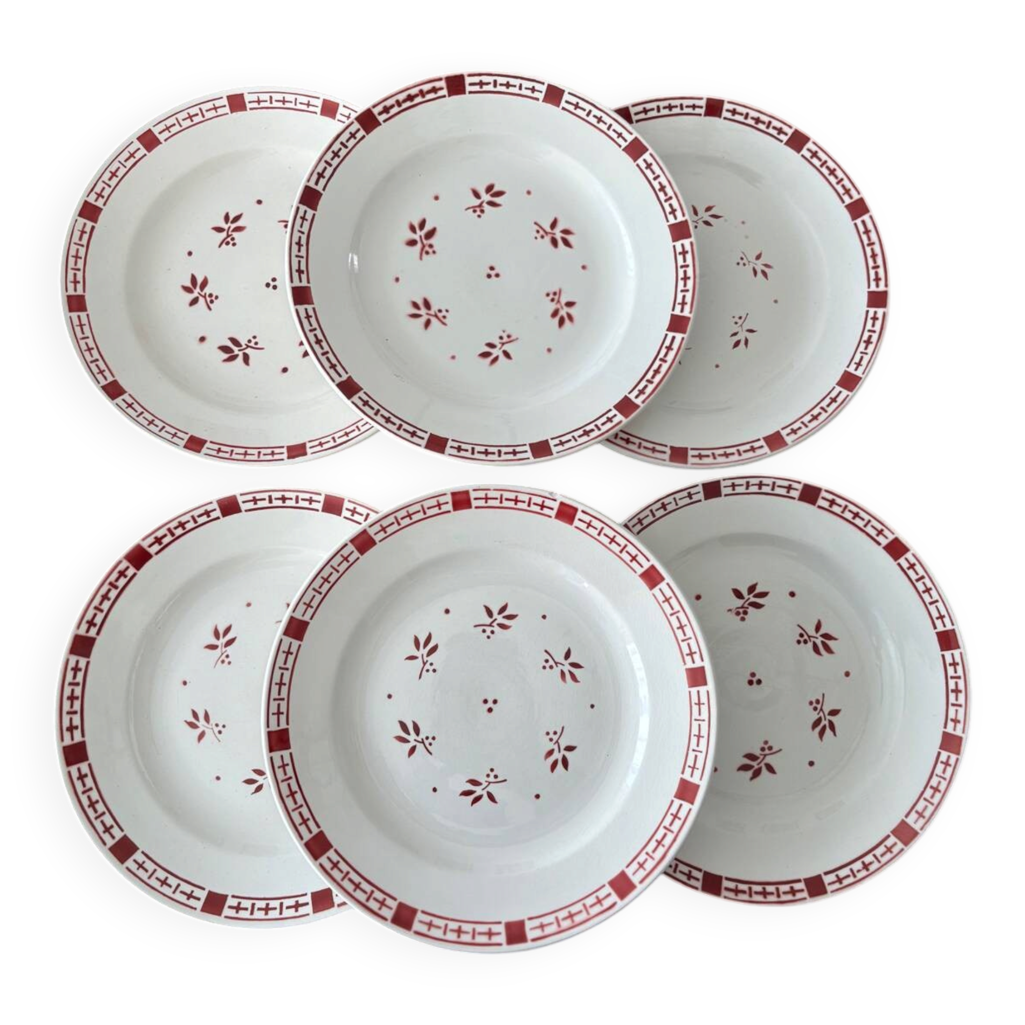 Set of 6 flat plates Sarreguemines & Digoin model Dominique
