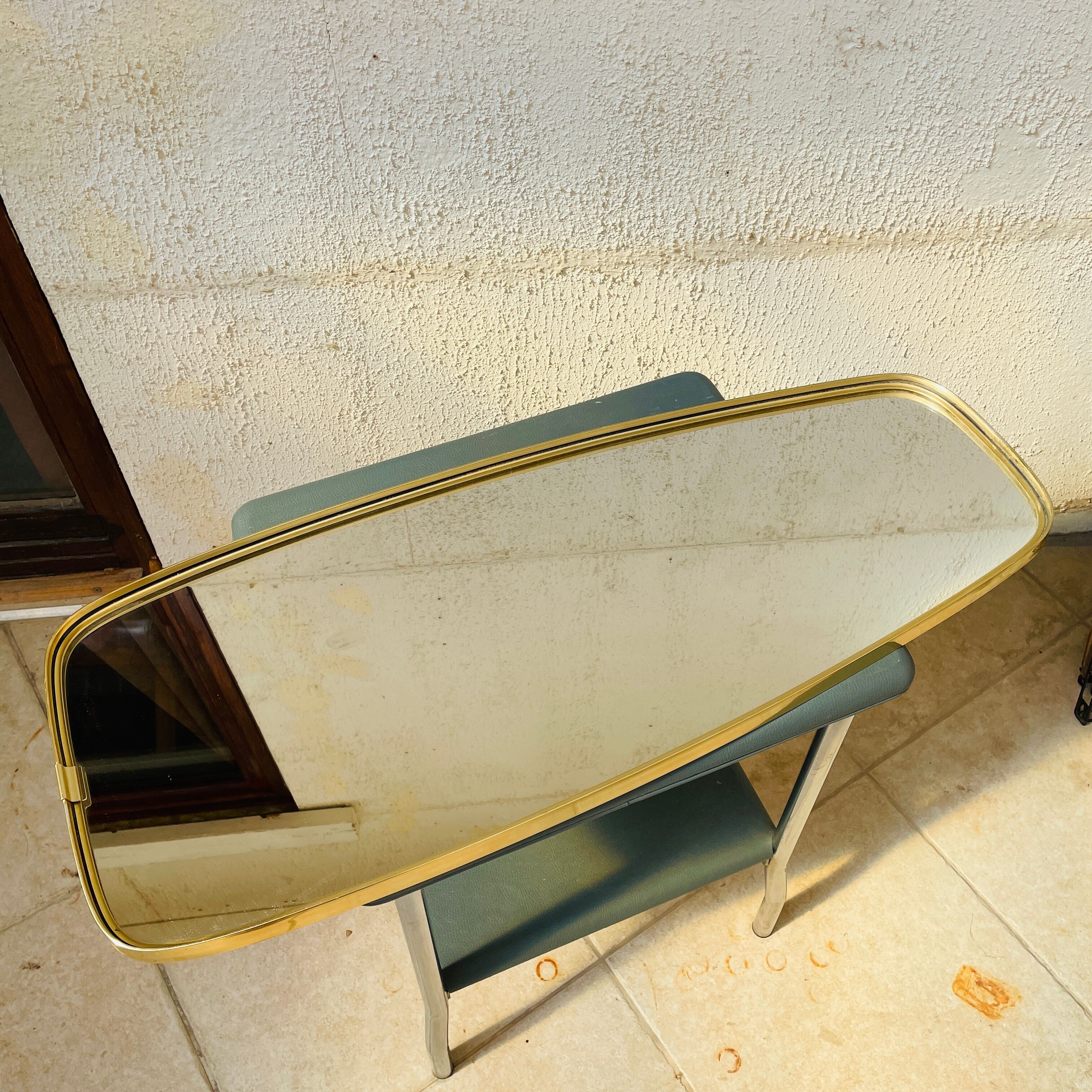 Large asymmetrical mirror metal gold vintage 1960 60 design mirror