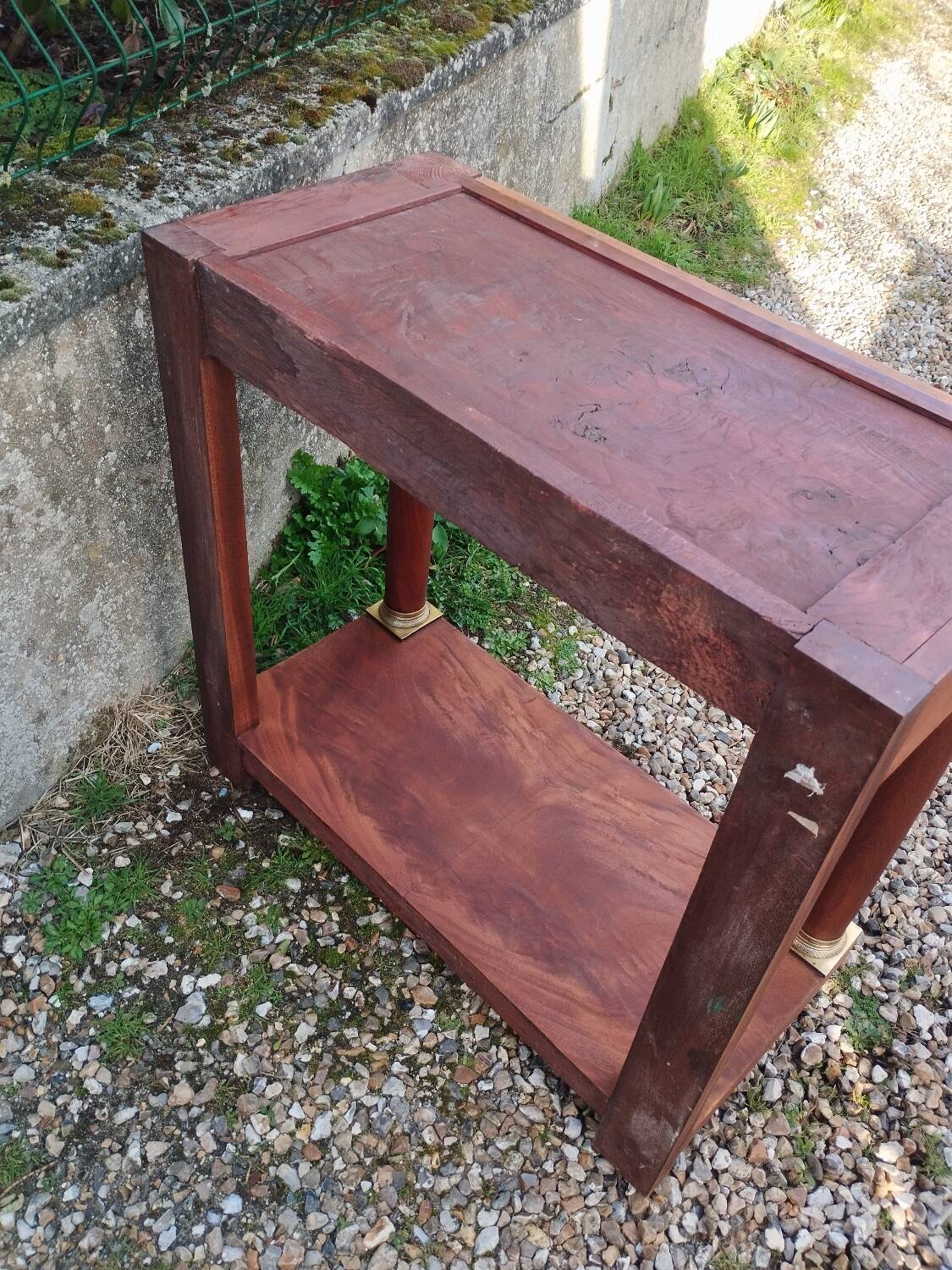 Console in old Empire style with a wooden frame and marble top.