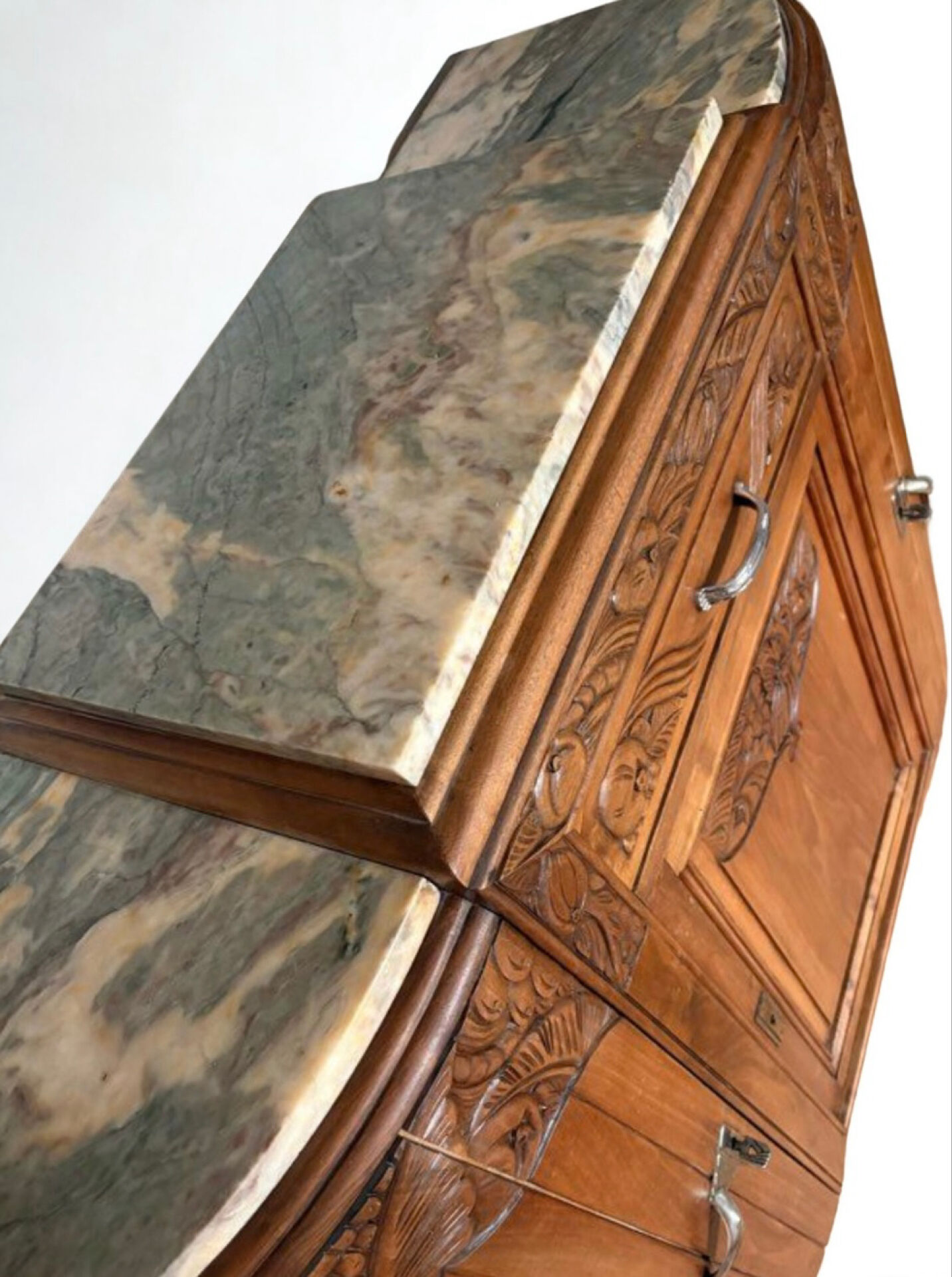 Art Deco buffet in solid wood — marble top and curved fronts