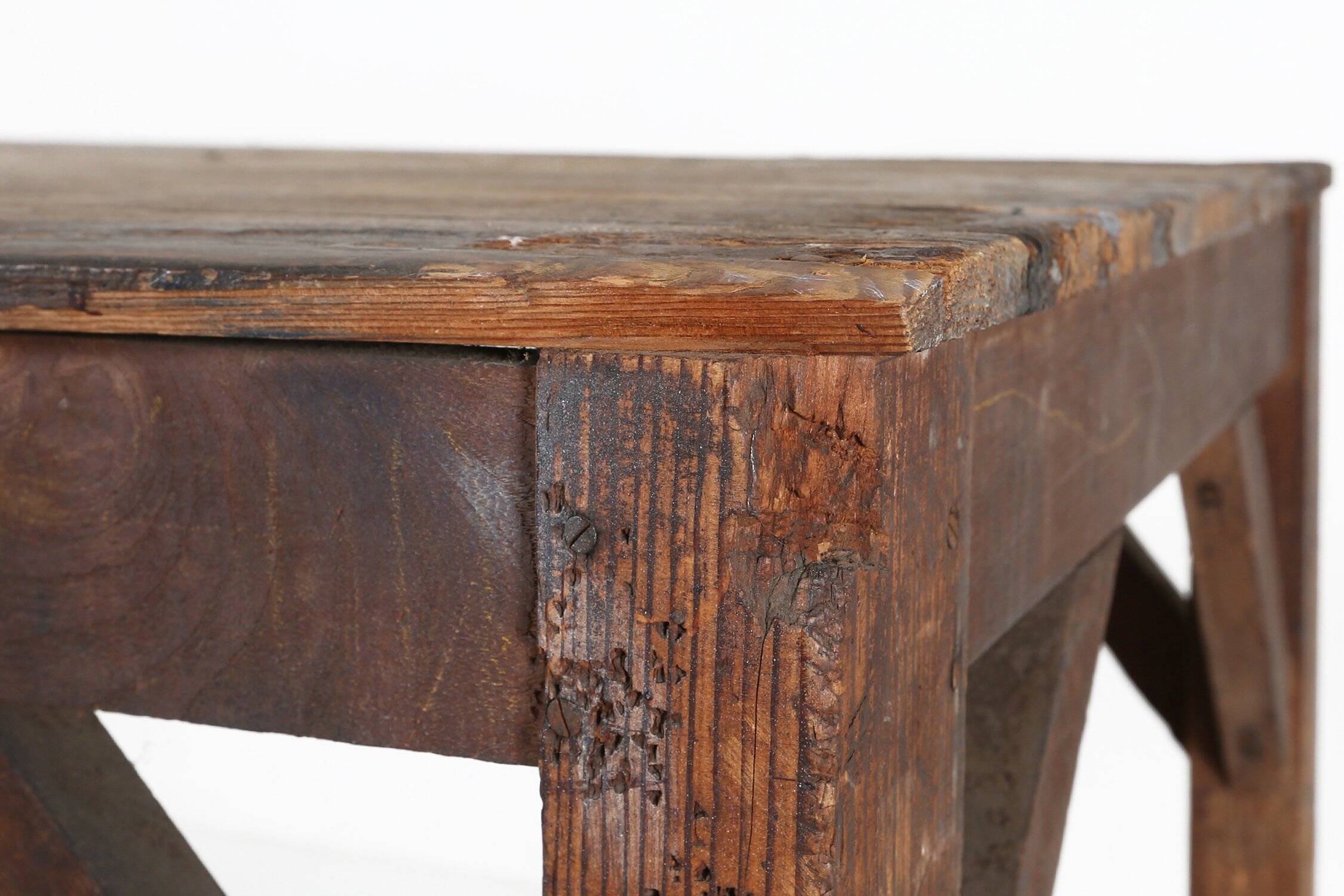 Table console industrielle française en bois, années 1920