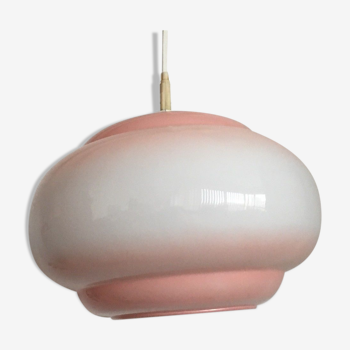 Suspension globe verre opaline dégradée rose et blanche