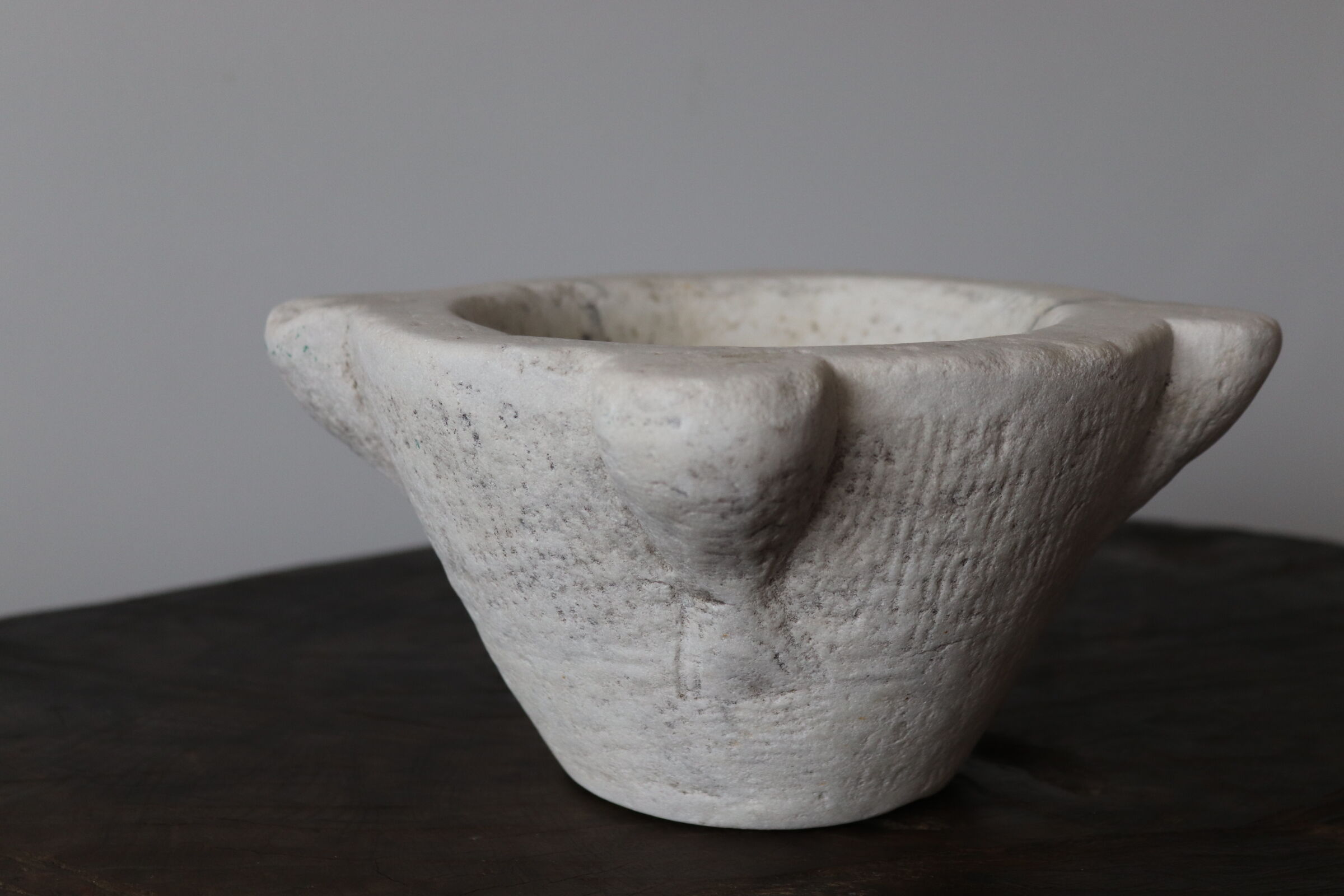 Antique white marble mortar