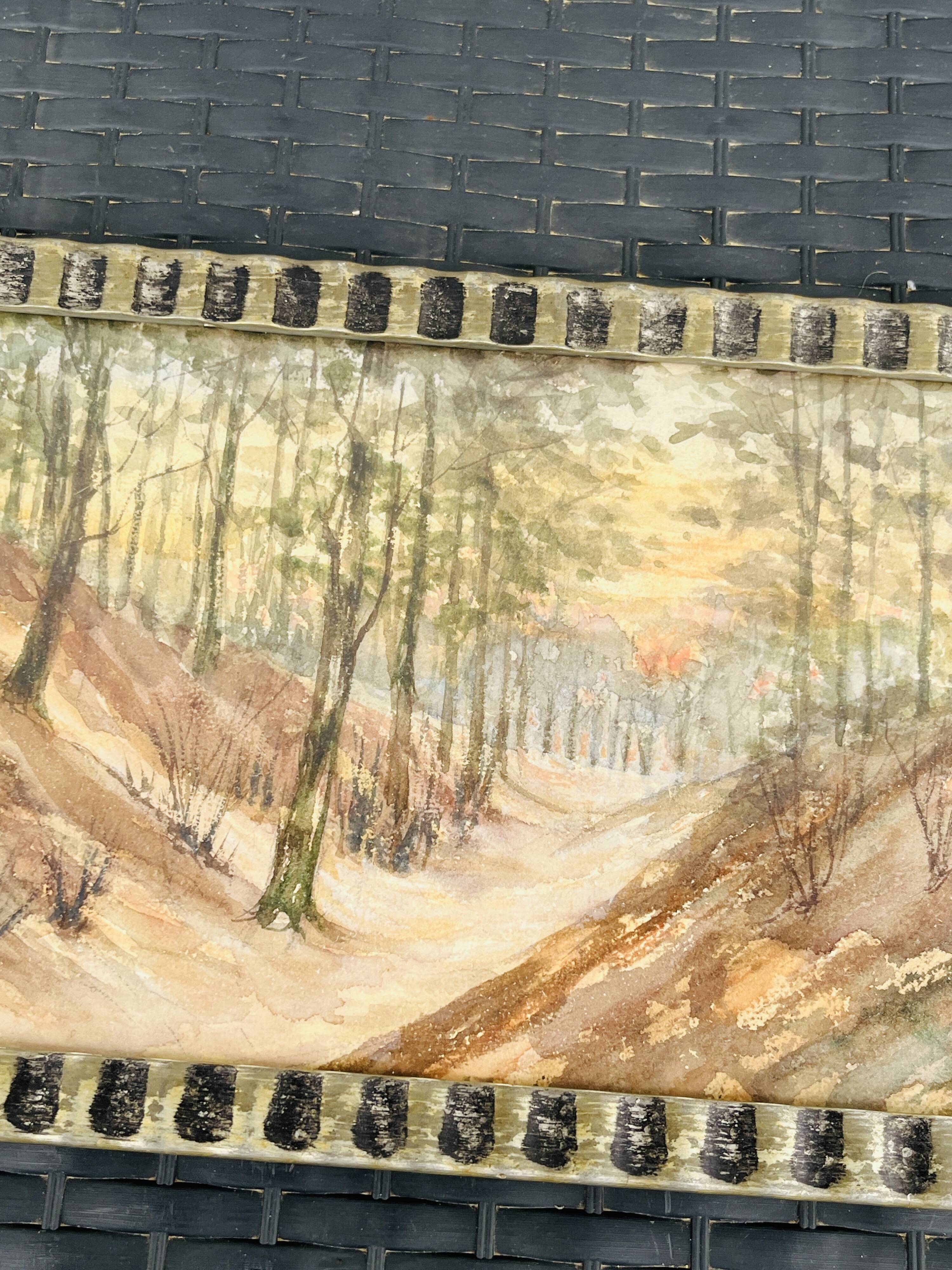 Belgian watercolour Sunset in Houffalize signed J. Dupont