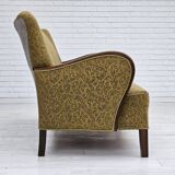 Années 1950-60, canapé danois 3 places, état d'origine, coton/laine, bois de hêtre.