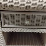 White rattan chest of drawers and bedside table