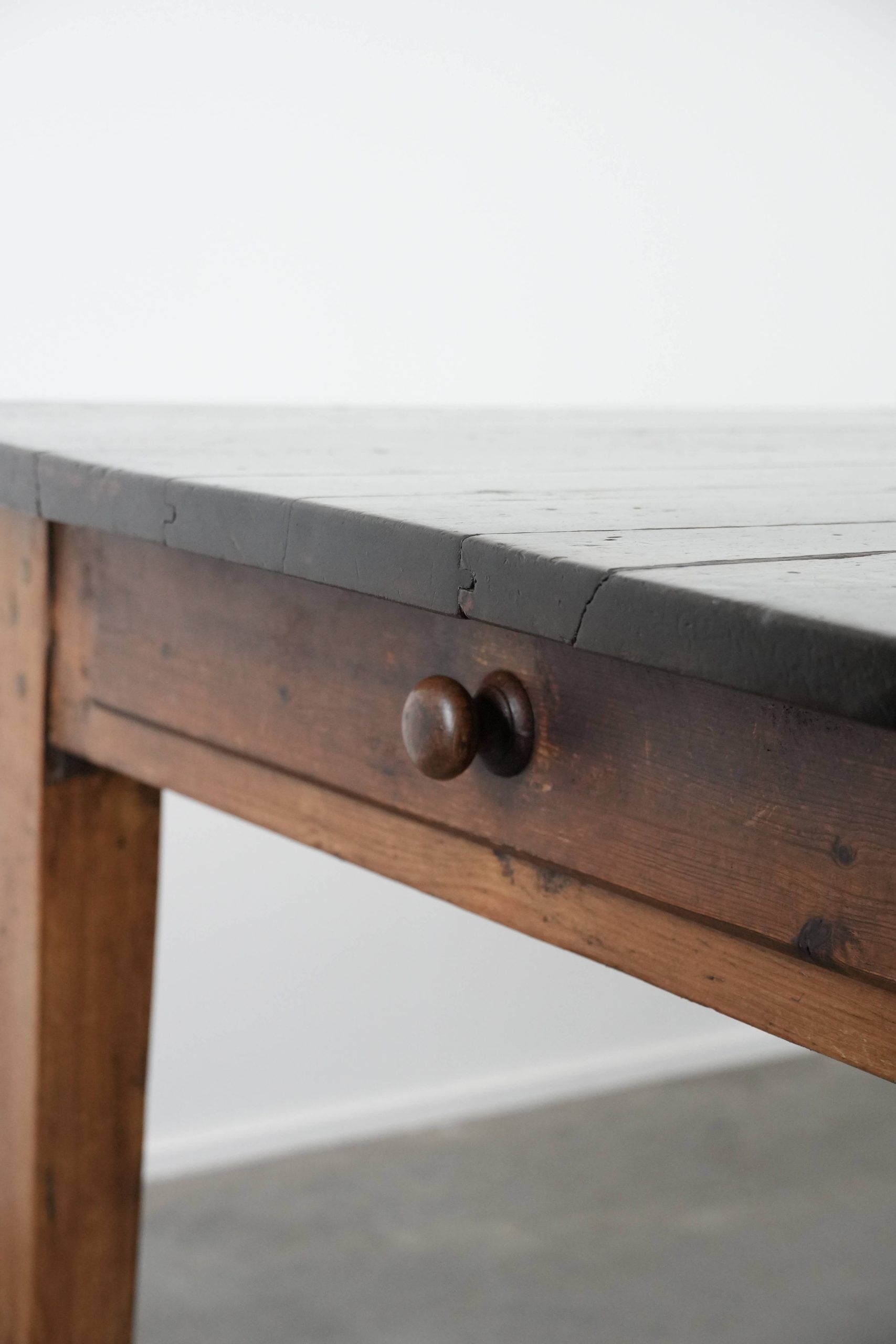 Authentic large French farmhouse antique XXL dining table with two drawers