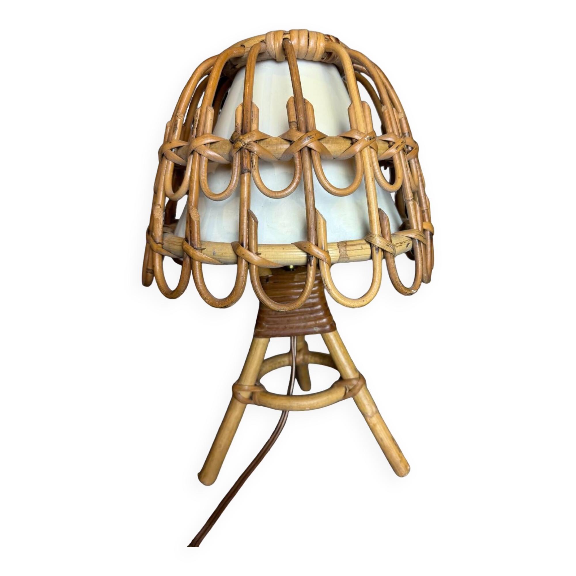 Mid-Century French Rattan and Wicker Table Lamps by Louis Sognot, 1960s,