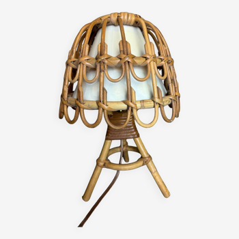 Lampes de Bureau Mid-Century en Rotin et Osier par Louis Sognot, France, 1960s,