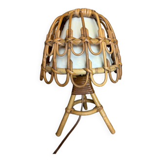 Lampes de Bureau Mid-Century en Rotin et Osier par Louis Sognot, France, 1960s,