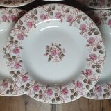 6 Gien Terre de Fer soup plates - Garland of Roses