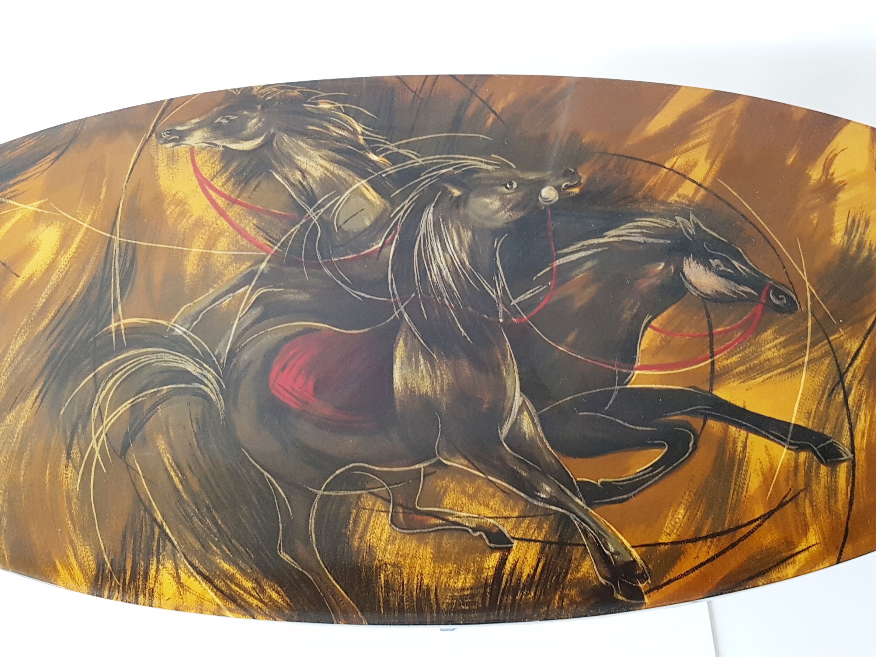 Coffee table in 1960 1970 vintage horses plastic resin & chrome 60's 70's