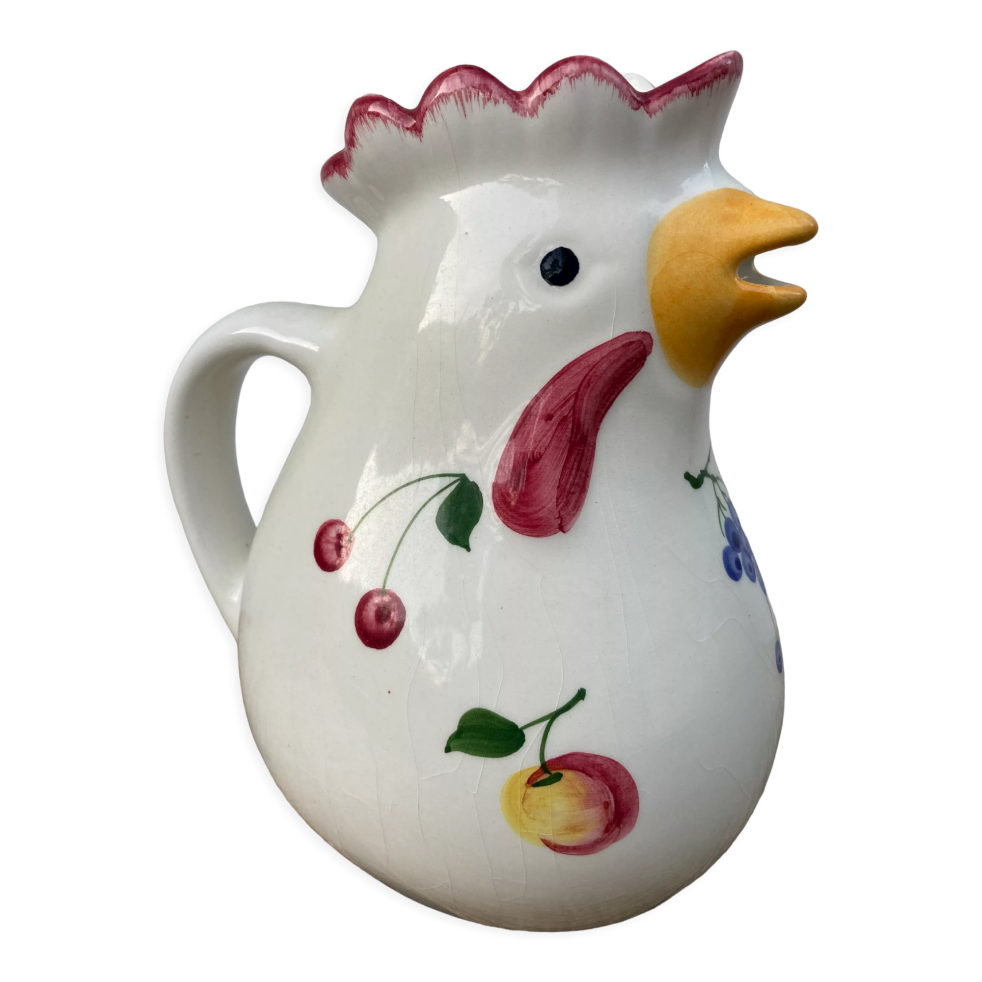 Ceramic rooster pitcher decorated with vintage flowers