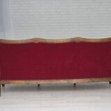 1930s, Danish 3-seater sofa, red furniture velour, furniture mesh.