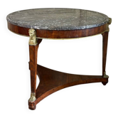 Empire pedestal table in mahogany and bronze, Saint-Anne grey marble with groove, circa 1800