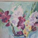 Ancient painting painted on cardboard bouquet of flowers in a vase