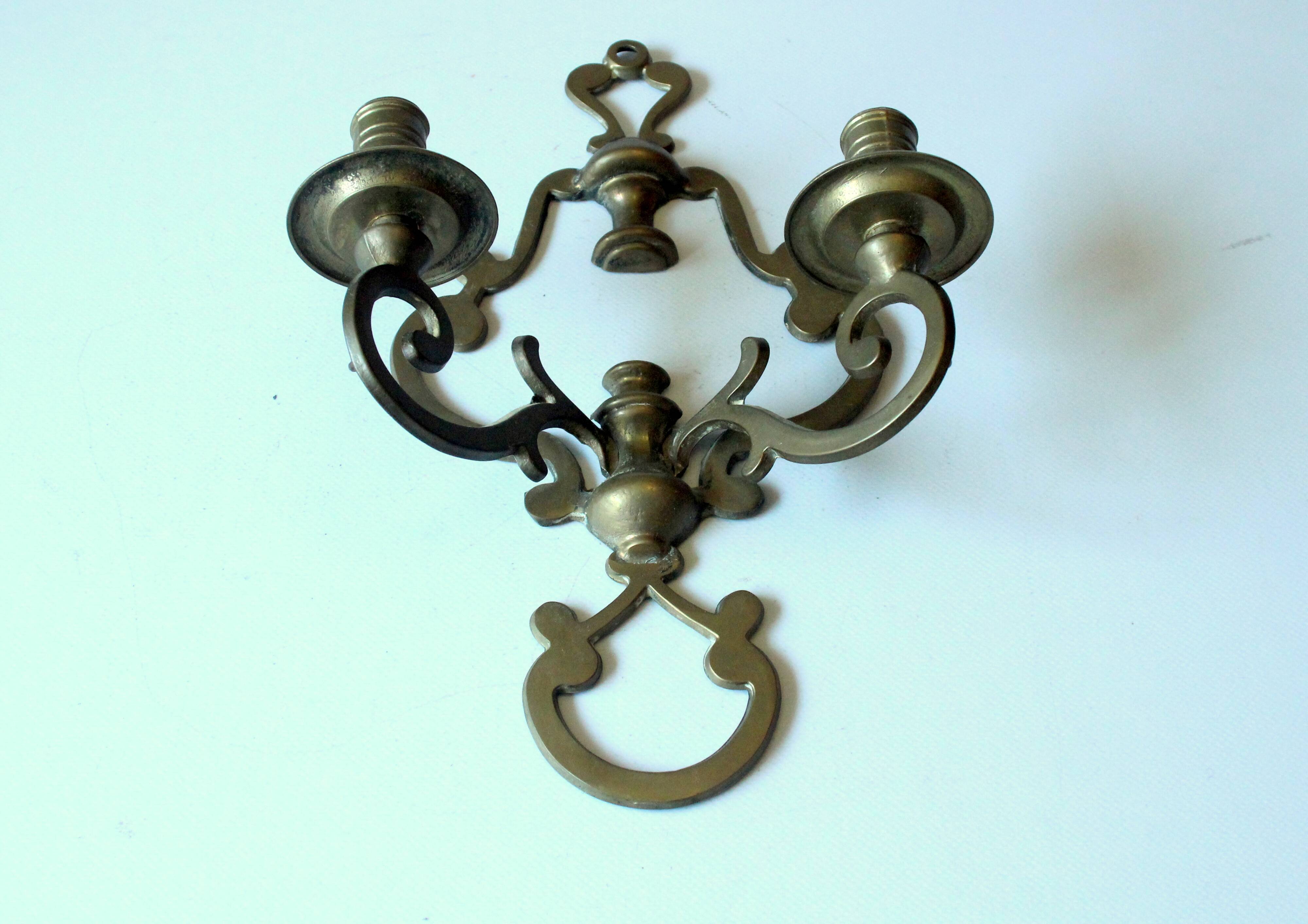 Brass wall candle stick with two arms - handmade - Vintage