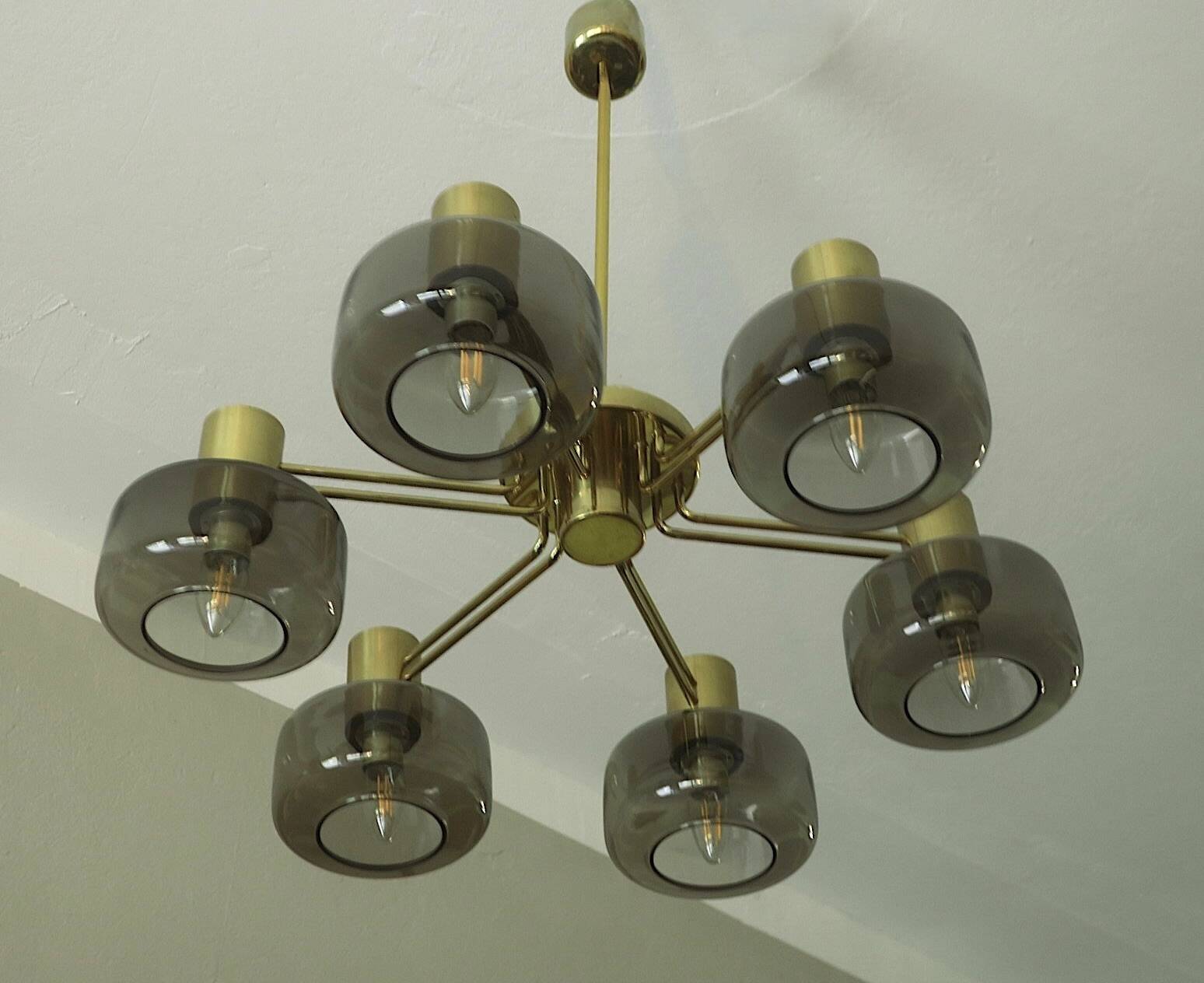 Large brass and glass chandelier by Hans-Agne Jakobsson, Sweden 1960s