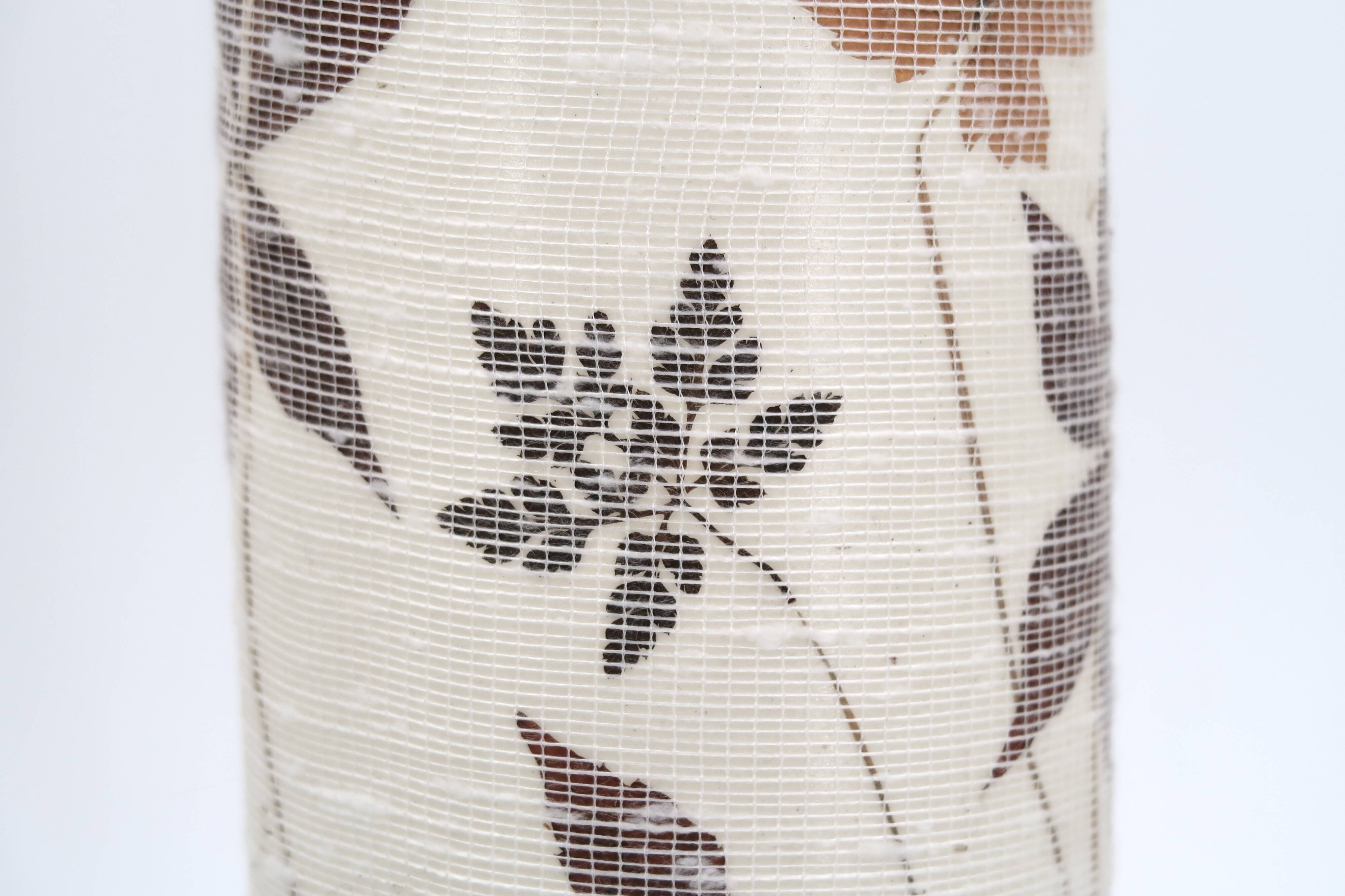 White ceramic lamp, herbarium-style lampshade, 1960s.