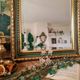 Gold and fir green beveled mirror, Louis XVI/Regency style, 1970