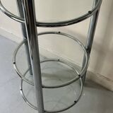 Round tubular bookcase in chrome and glass, 1970 design