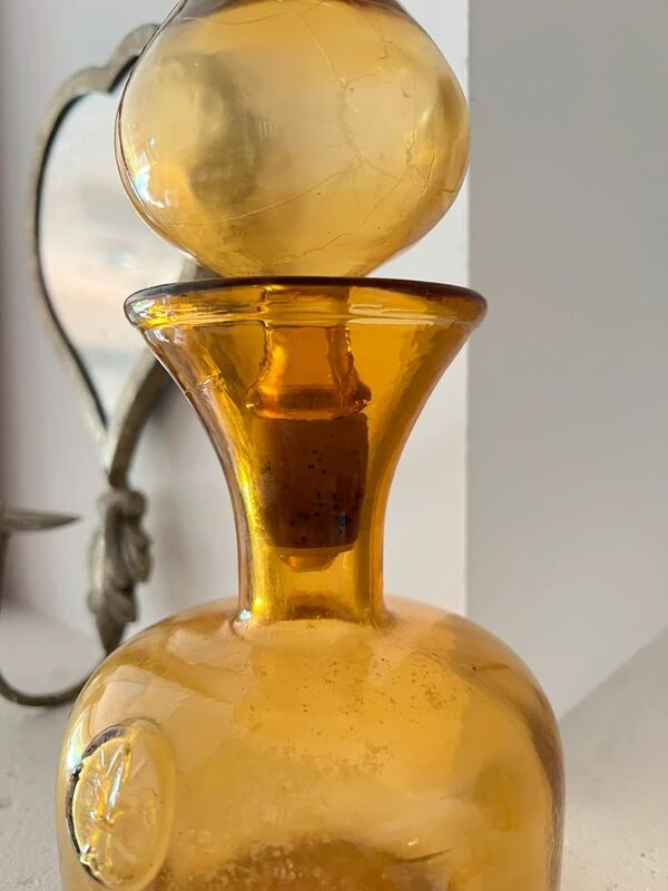 Amber glass carafe with fleur-de-lis decoration – mid 20th century