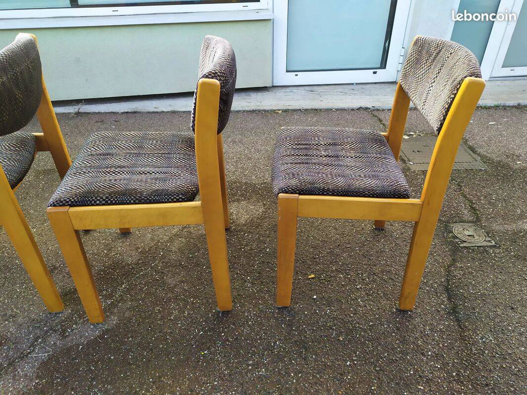 Set of 4 chairs in blond wood and gray fabric - vintage