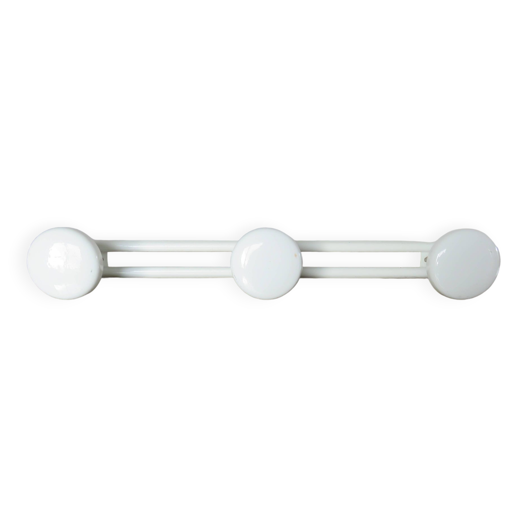 White lacquered metal wall coat rack with 3 hooks, 1970.
