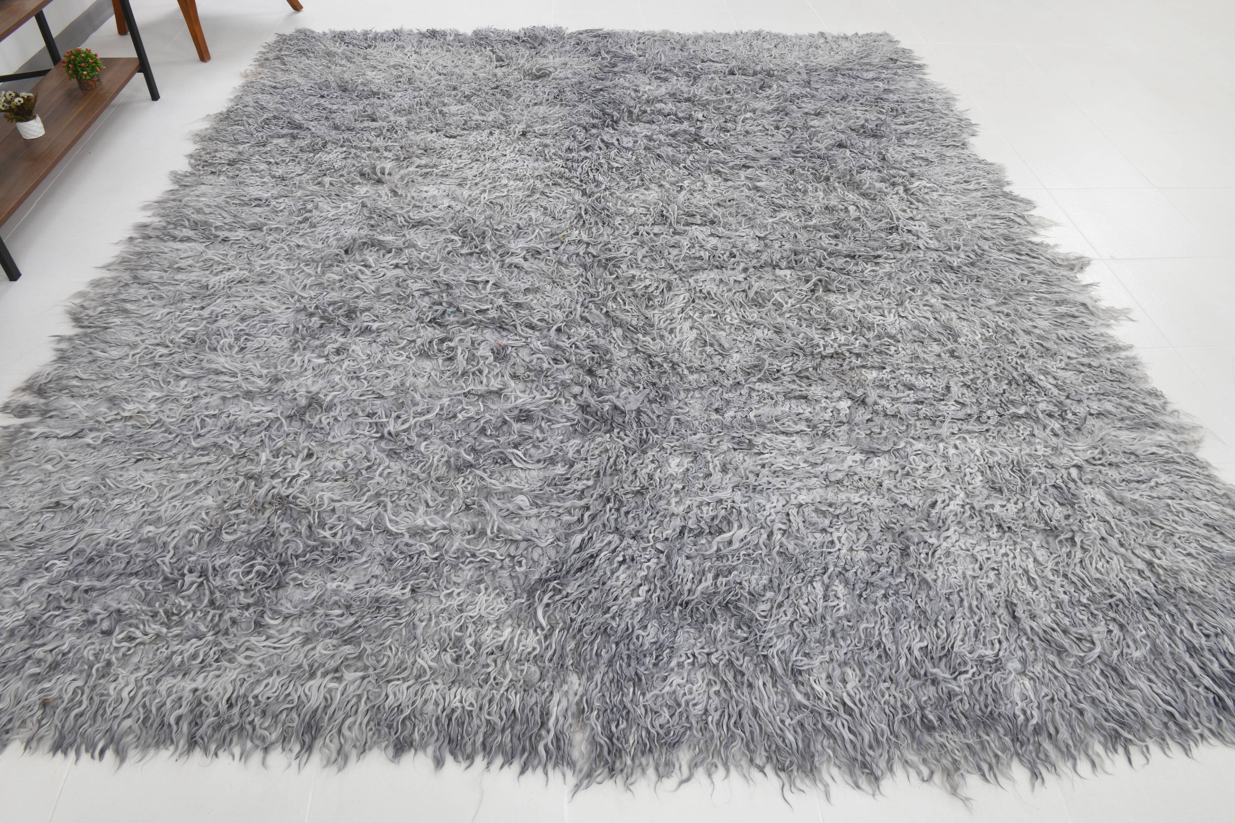 8x10 wool handmade gray kilim rug 253x300cm