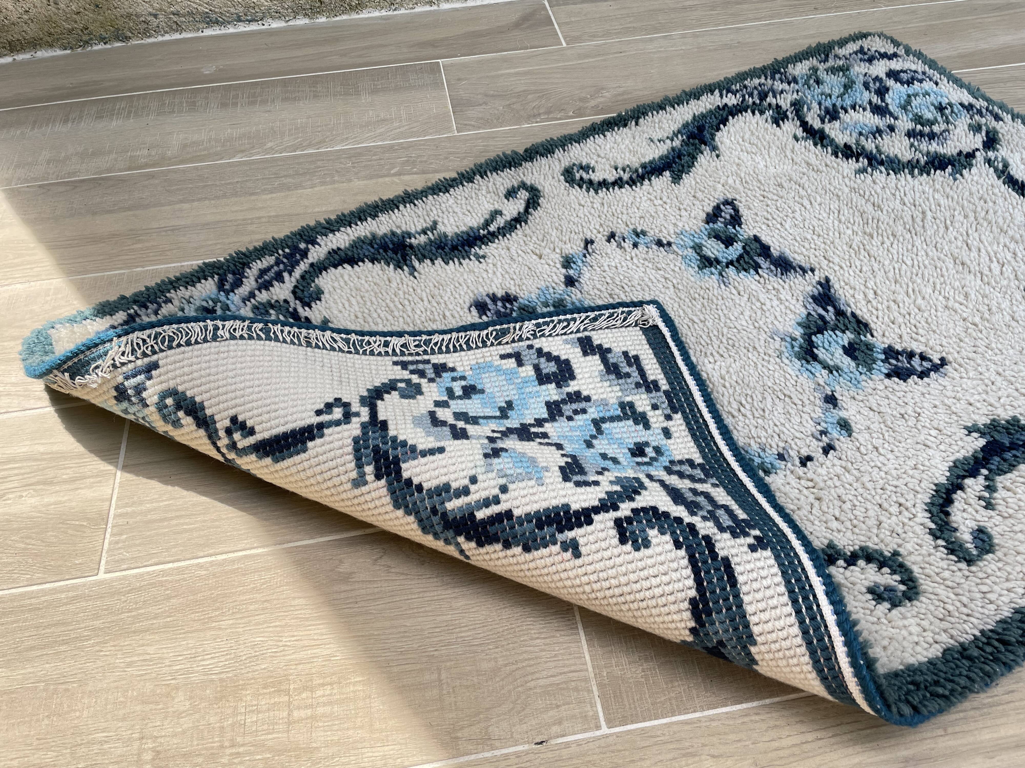 Bohemian pure wool blue rug 125x78cm