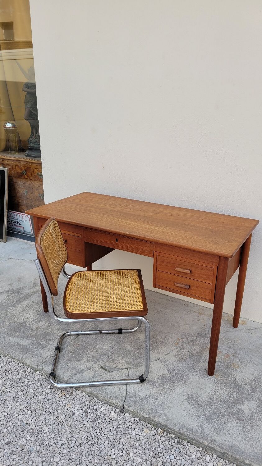 Danish Scandinavian desk in vintage teak 5 drawers, 1950s