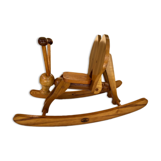 Chaise sauterelle en bois à bascule vintage