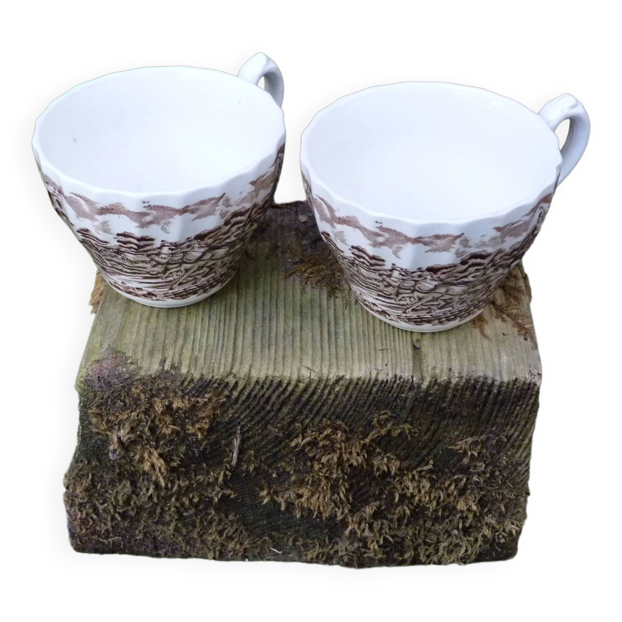 Set of 2 English porcelain cups with horse motifs