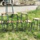 Set of 9 green / blue chains industrial stool years '50s including 8 low and a top