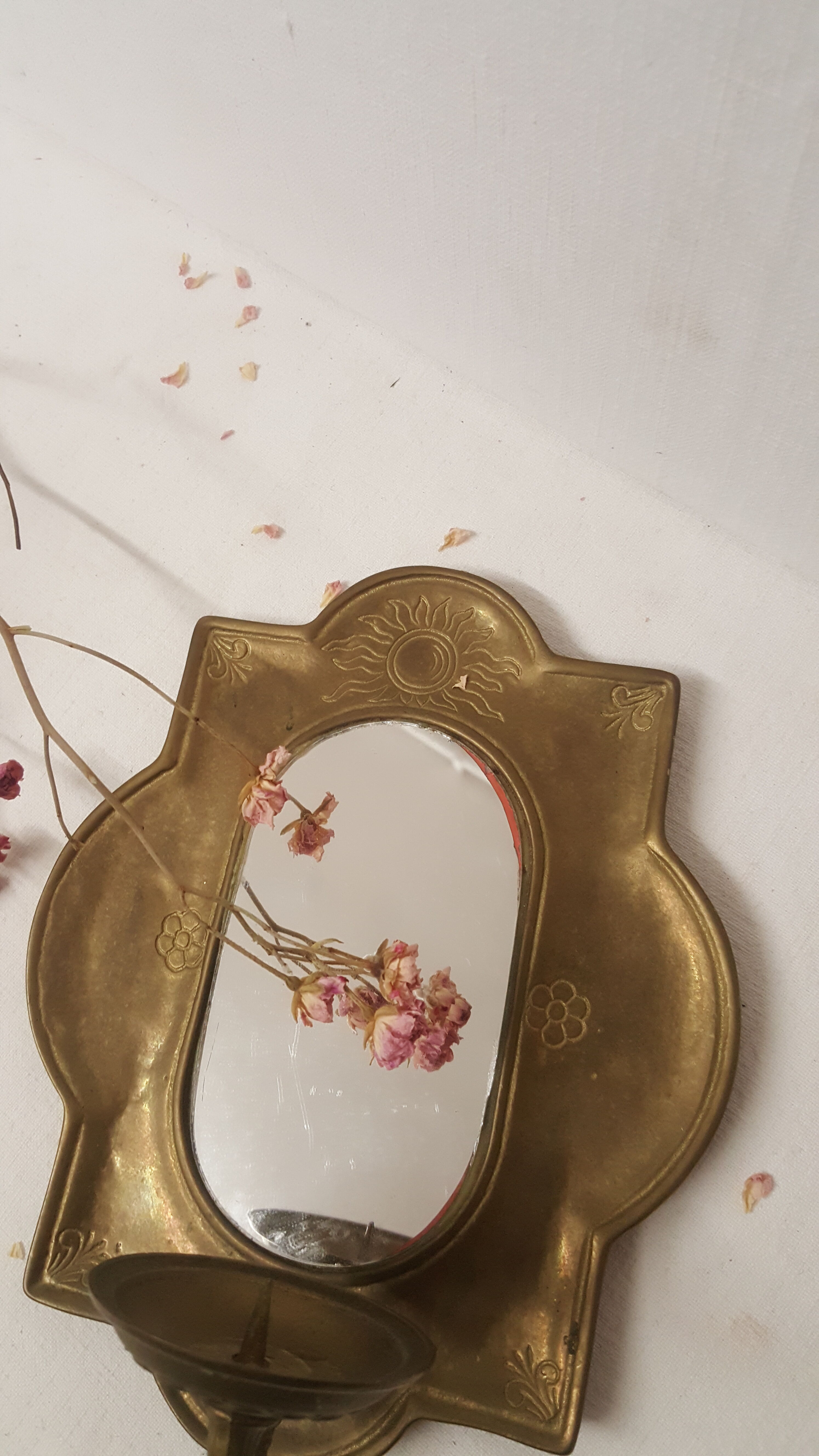Candlestick mirror made of solid brass