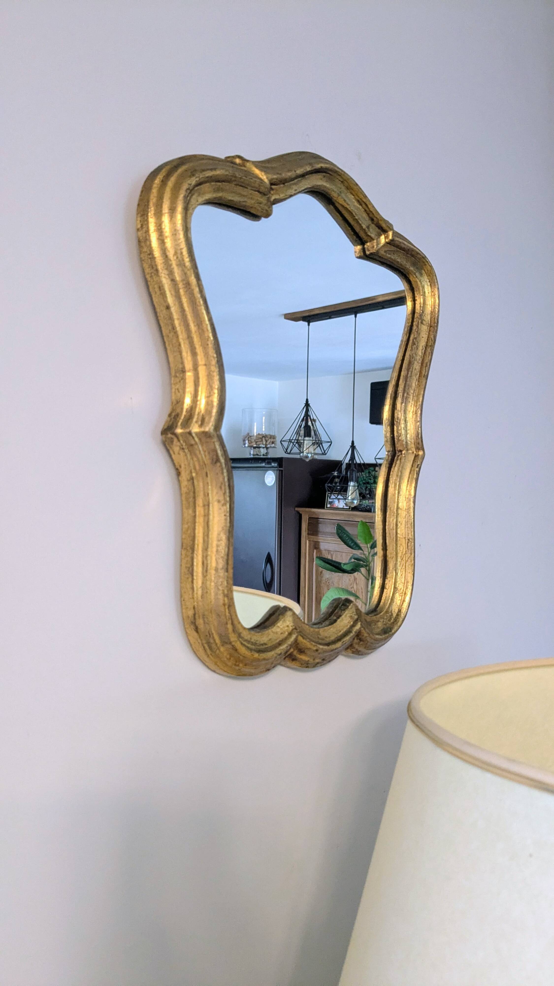 Baroque style gilded mirror – antique patina – 37 x 30 cm