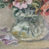Peinture à l'huile ancienne nature morte aux fleurs 1936, signée